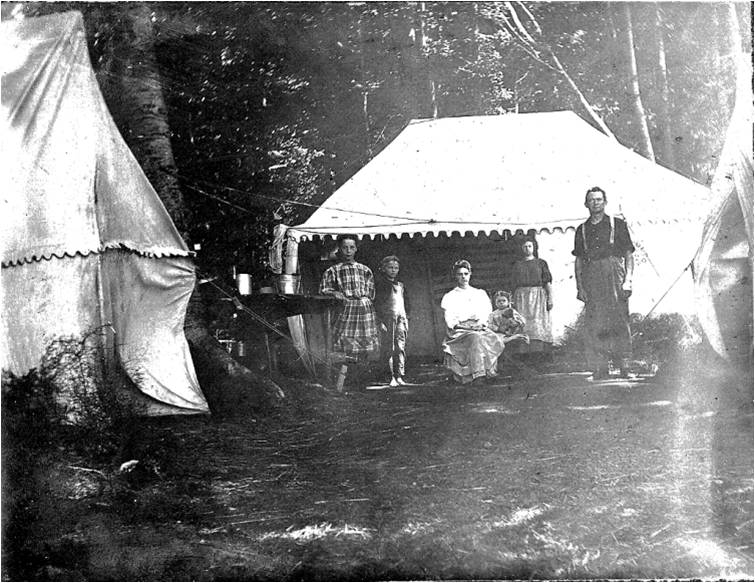 Campsite of the Nathaniel and Estella Claflin Family, the Hardwoods, Galway Lake, 1907